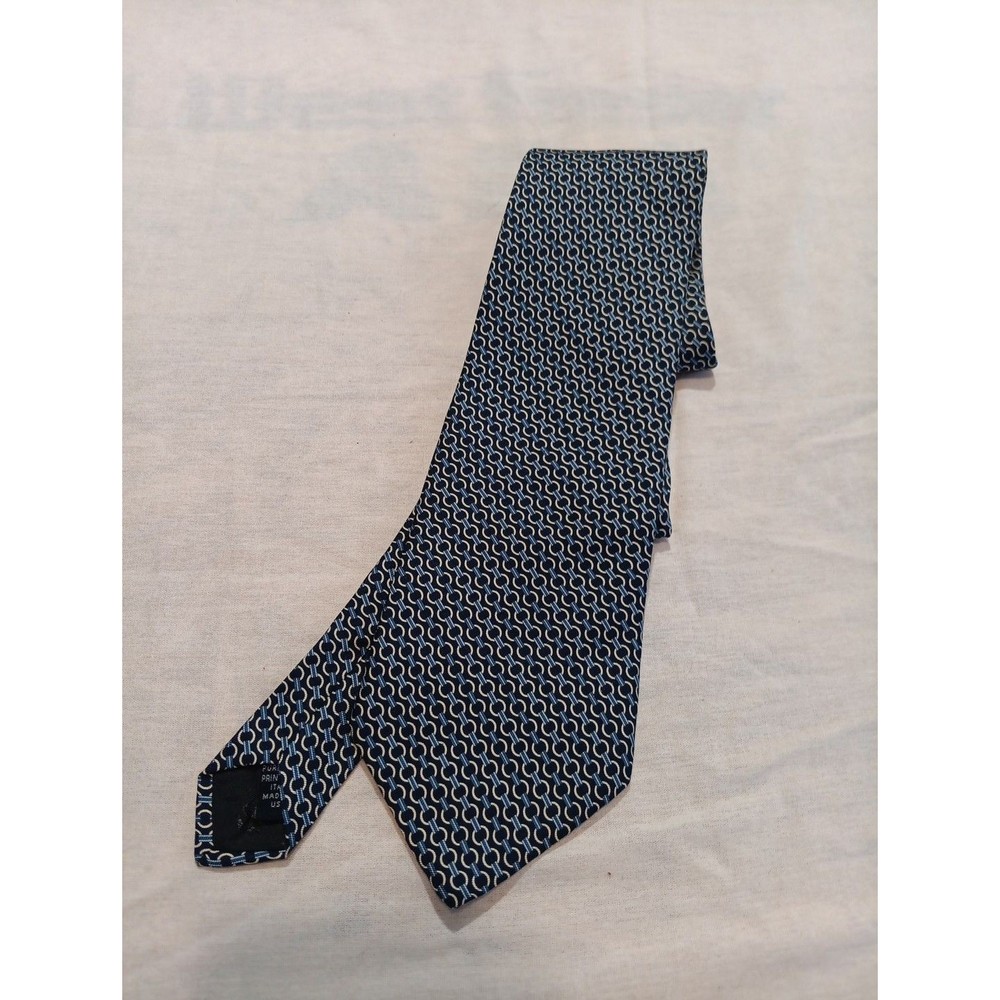 BROOKS BROTHERS Tie Makers Silk Blue Geometric Patterned Woven Necktie USA Made